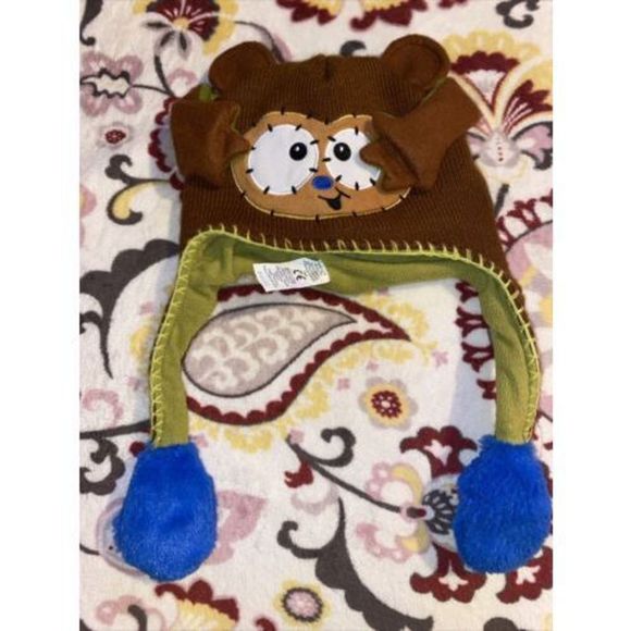 Flipeez Brown Monkey Hat Push The Blue Bulb And Ears Pop Up Unisex Kids Fun - Picture 3 of 7